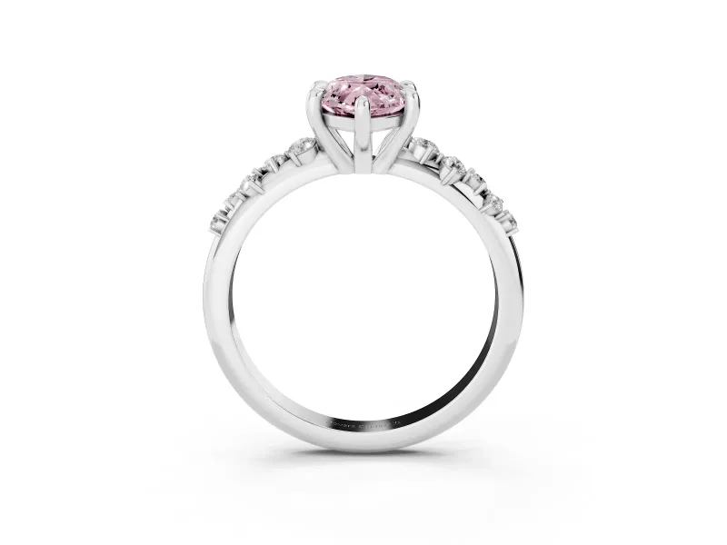 Fancy Pink Marquise Cut Diamond Solitaire Vine Band Ring Set in Silver with Round Accents and Prong Setting