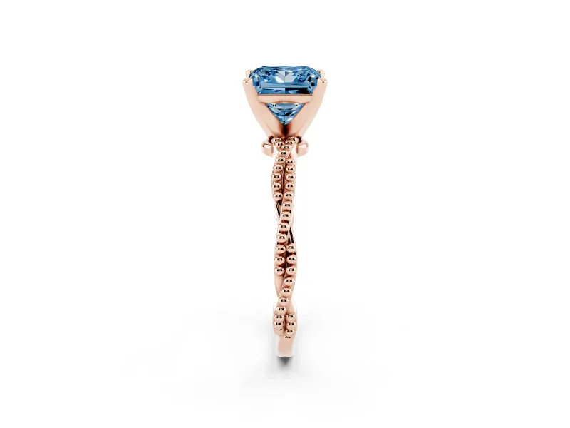 Princess Cut Twisted Engagement Ring Setting for a Fancy Blue Lab-Grown Diamond | Beaded Twist | Rose Gold