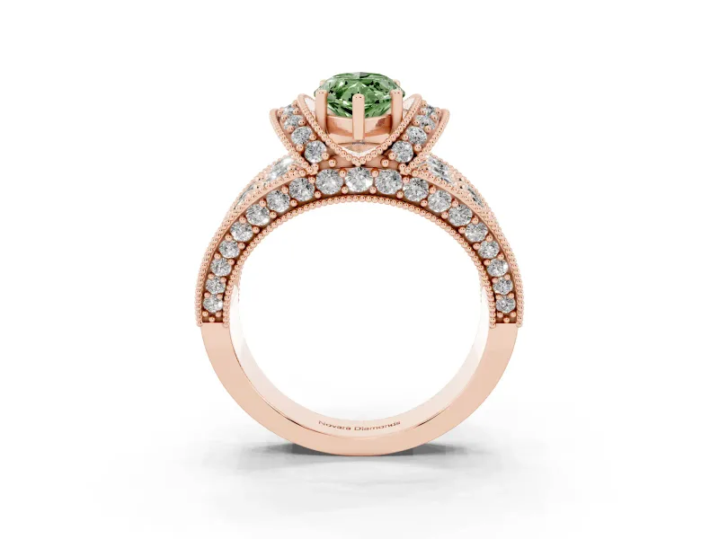 Marquise Vintage Pave Engagement Ring Setting for a Fancy Green Lab-Grown Diamond | Milgrain Edges | Rose Gold