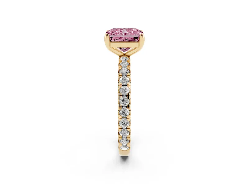 Radiant Cut Pavé Engagement Ring Setting for a Fancy Pink Lab-Grown Diamond | Yellow Gold