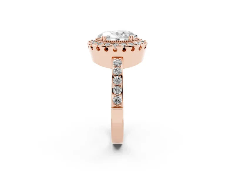 Oval Vintage Milgrain Halo Engagement Ring Setting | Pierced Gallery | Rose Gold