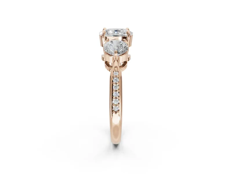 Cushion Cut Three Stone Engagement Ring Setting | Tapered Pave Band | Rose Gold