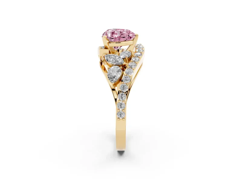 Heart-Shaped Bypass Pavé Engagement Ring Setting for a Fancy Pink Lab-Grown Diamond | Yellow Gold