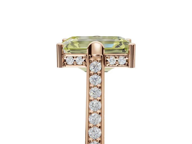 Emerald Cut Vintage Cathedral Engagement Ring Setting for a Fancy Yellow Lab-Grown Diamond | Carved Band | Rose Gold