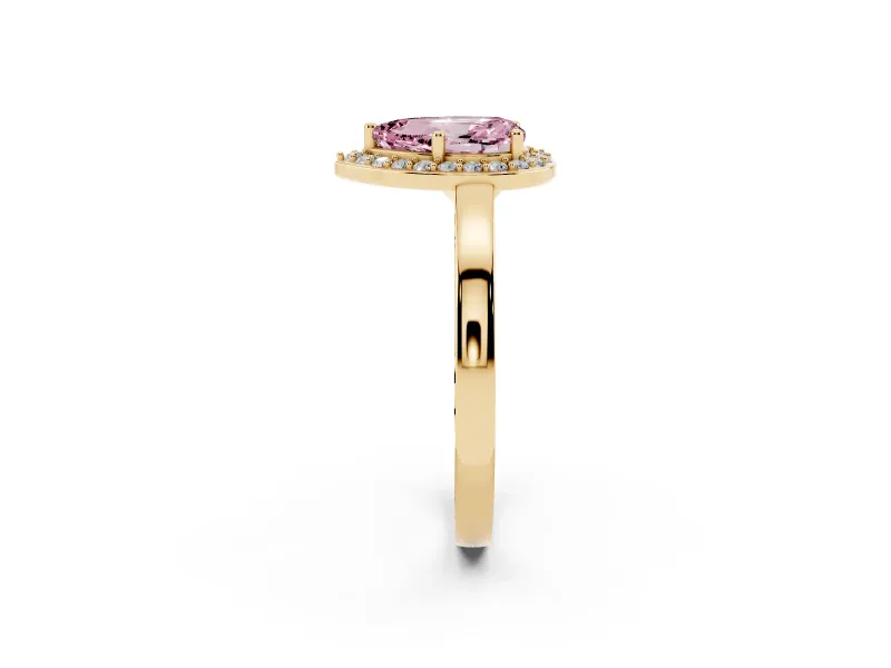 Fancy Pink Pear Cut Diamond Halo Ring Set in Yellow gold with Solitaire Band and Prong Setting