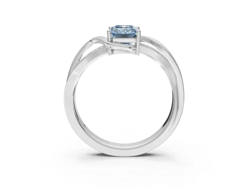 Emerald Cut Bypass Solitaire Engagement Ring Setting for a Fancy Blue Lab-Grown Diamond | Pavé Strands | Platinum
