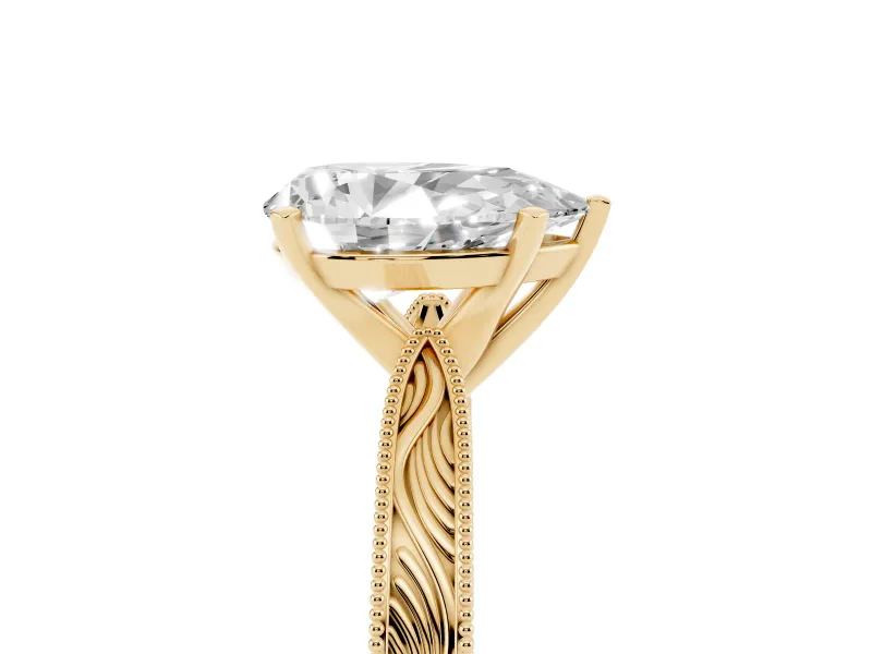 Pear-Shaped Engraved Solitaire Engagement Ring Setting | Milgrain Edges | Yellow Gold