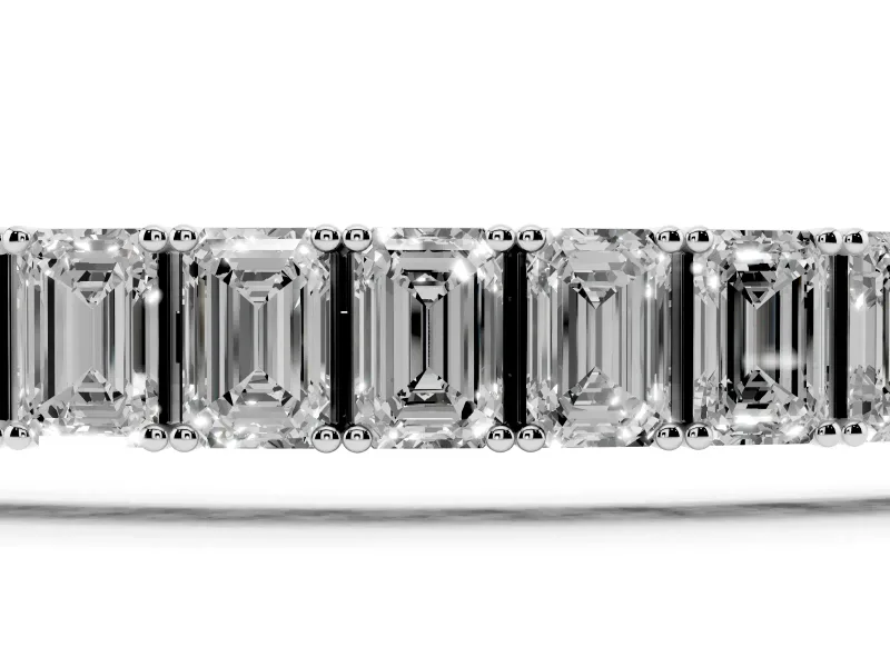 Emerald Cut Lab-Grown Diamond Prong Set Tennis Bracelet | Corner Prongs | White Gold