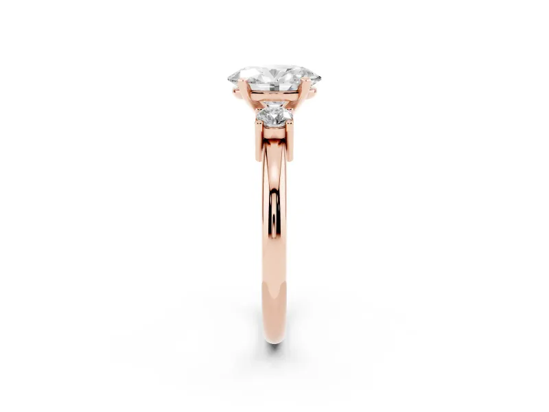 Oval Three Stone Engagement Ring Setting | Round Side Stones | Rose Gold