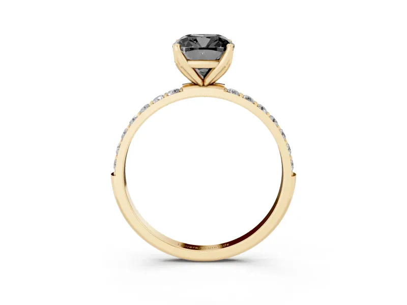 Cushion Cut Pavé Solitaire Engagement Ring Setting for a Black Center | Slim Band | Yellow Gold