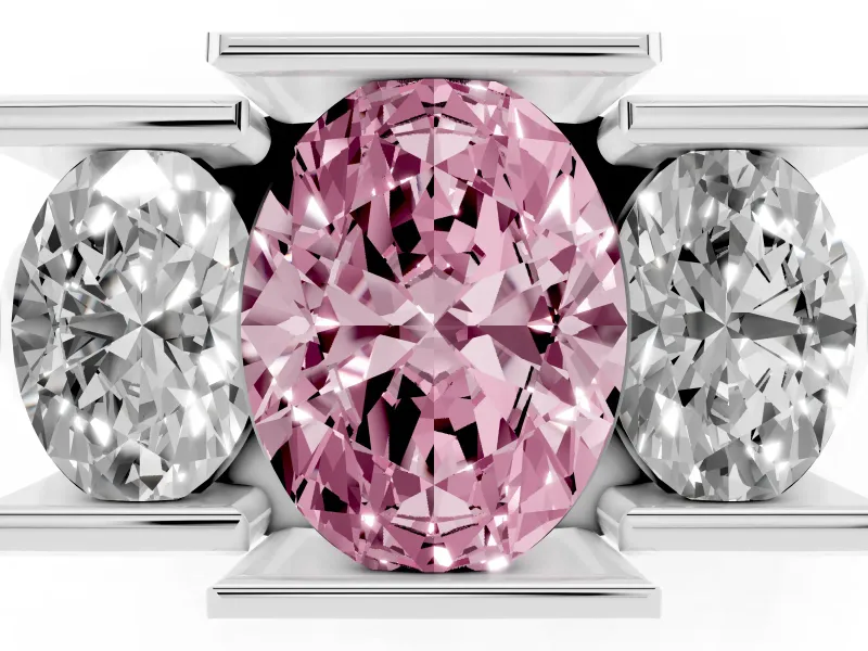 Oval Channel-Set Three Stone Engagement Ring Setting for a Fancy Pink Lab-Grown Diamond | Sterling Silver
