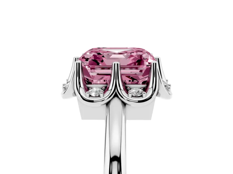 Asscher Cut Petal Halo Engagement Ring Setting for a Fancy Pink Lab-Grown Diamond | Platinum