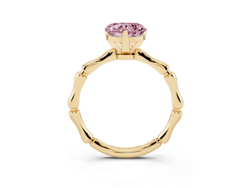 Heart-Shaped Bamboo Engagement Ring Setting for a Fancy Pink Lab-Grown Diamond | Yellow Gold