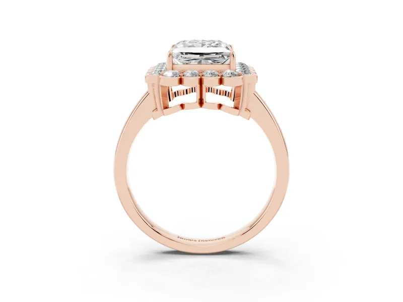 Princess Cut Scalloped Cluster Halo Engagement Ring Setting | Plain Band | Rose Gold