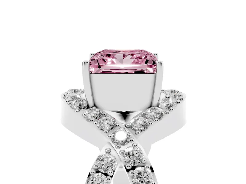 Princess Cut Infinity Twist Engagement Ring Setting for a Fancy Pink Lab-Grown Diamond | Pavé Ribbons | Sterling Silver