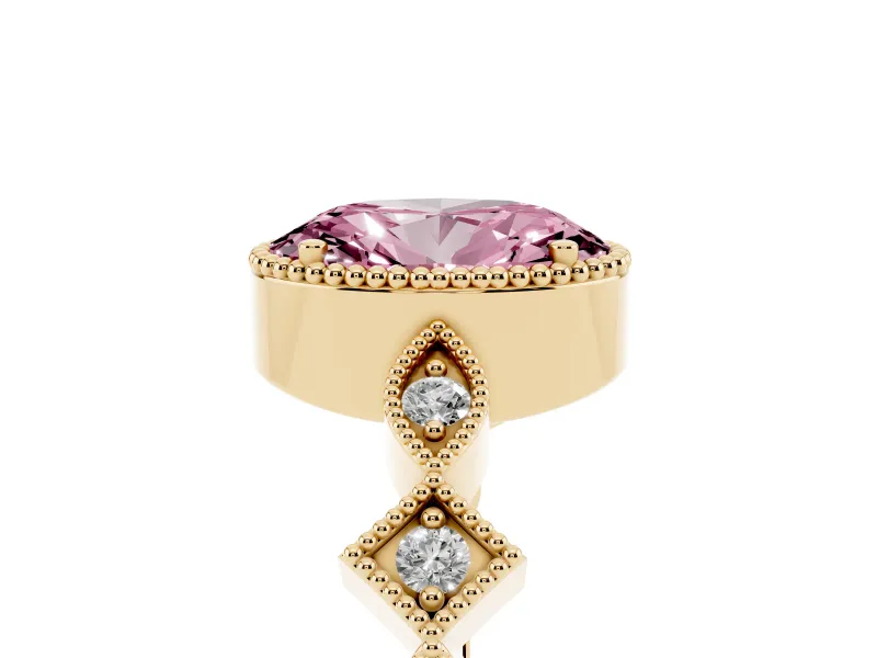 Fancy Pink Oval Cut Diamond Milgrain Marquise Twist Band Ring Set in Yellow gold with Prong Setting