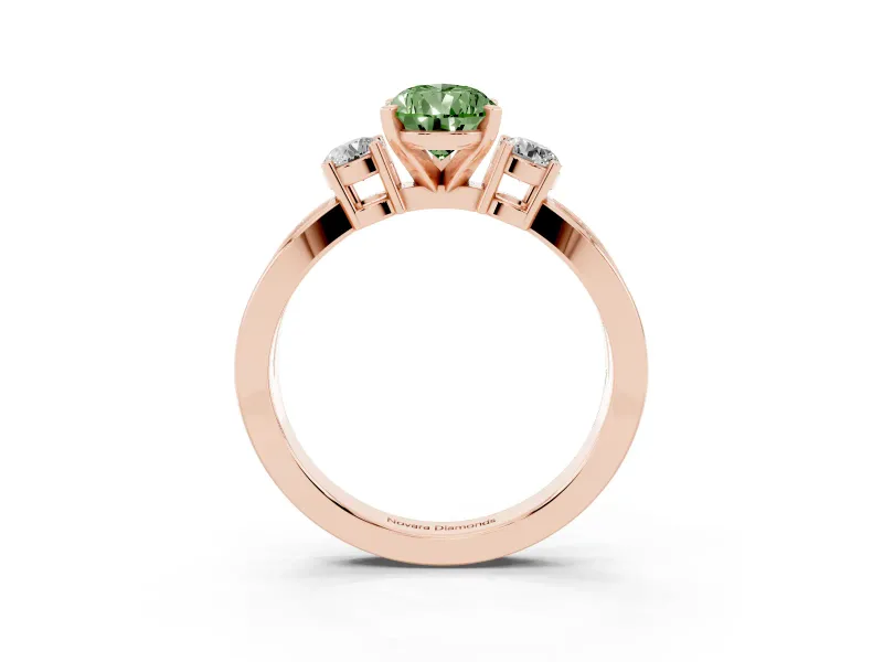 Pear-Shaped Three-Stone Pavé Twist Engagement Ring Setting for a Fancy Green Lab-Grown Diamond | Split Shank | Rose Gold