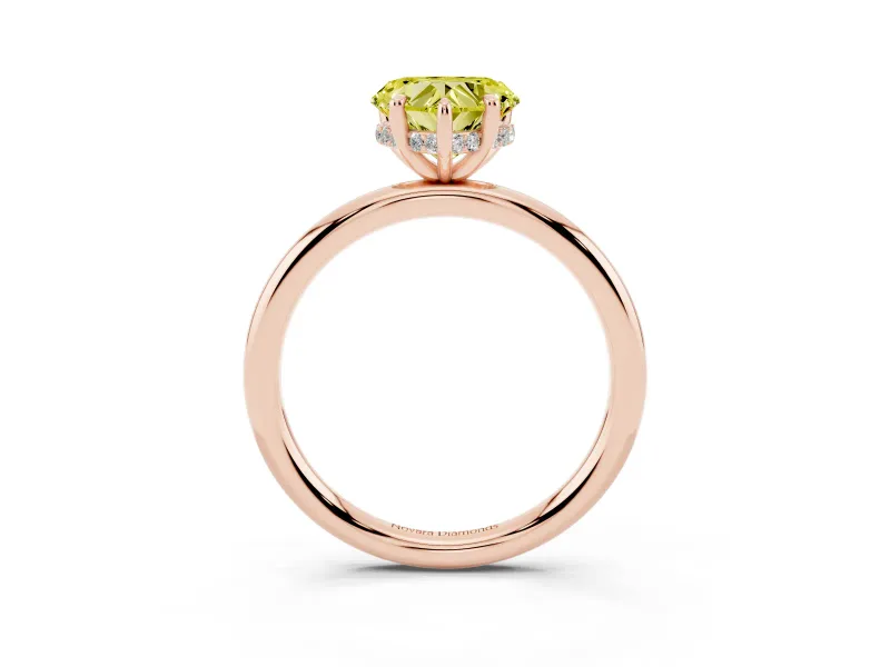 Fancy Yellow Heart Cut Diamond Solitaire Ring Set in Rose gold with Thin Band and Prong Setting