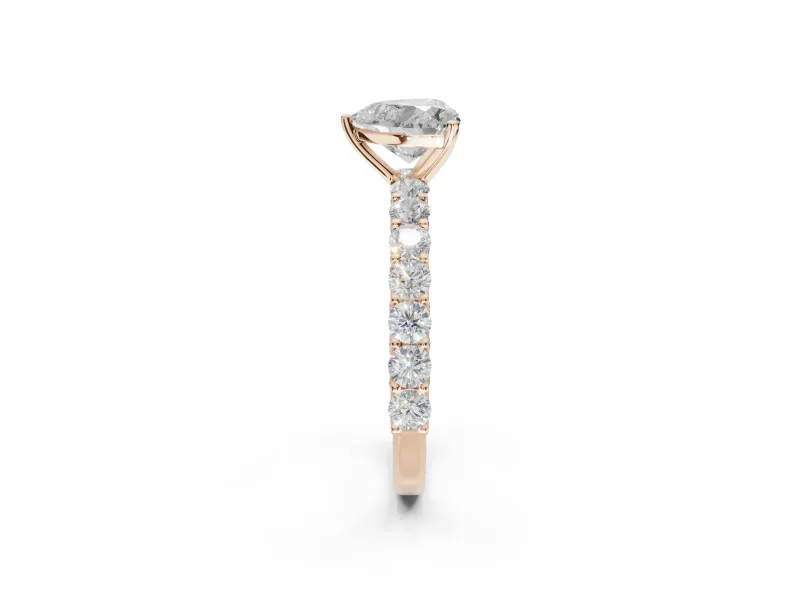 Heart-Shaped Shared Prong Engagement Ring Setting | Two-Row Band | Rose Gold