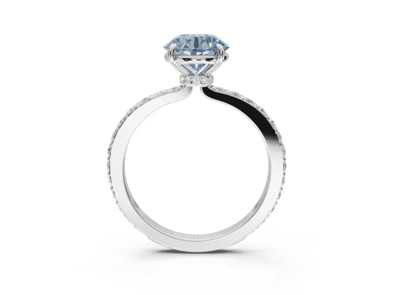 Round Pavé Engagement Ring Setting for a Fancy Blue Lab-Grown Diamond | Platinum - Design NV-24928