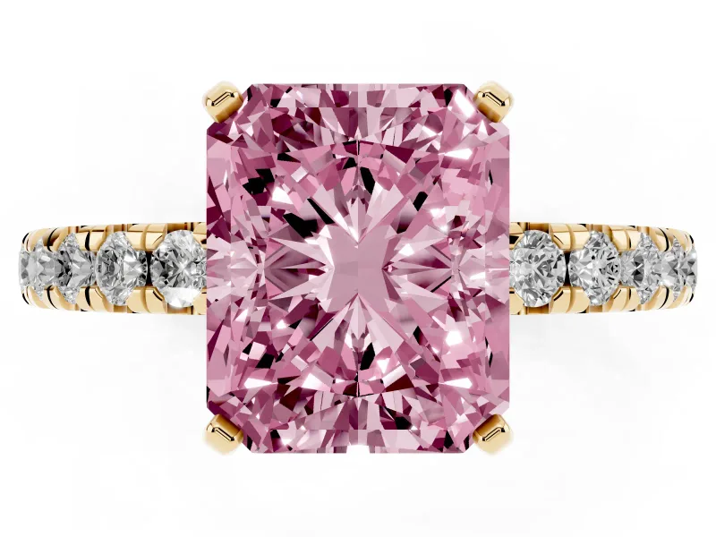 Radiant Cut Pavé Engagement Ring Setting for a Fancy Pink Lab-Grown Diamond | Yellow Gold