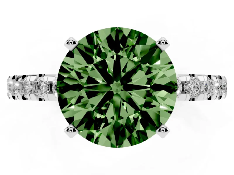 Round Hidden Halo Solitaire Engagement Ring Setting for a Fancy Green Lab-Grown Diamond | Pave Band | Platinum
