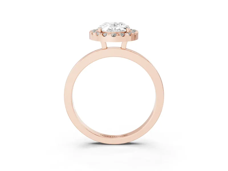 Oval Thin Halo Engagement Ring Setting | Plain Polished Band | Rose Gold