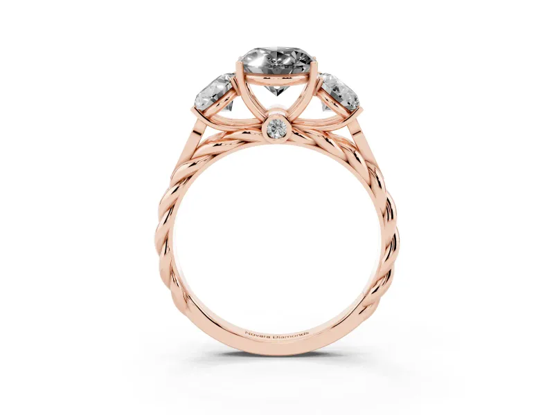 Fancy Black Oval Cut Diamond Three-Stone Ring Set in Rose gold with Braided Band