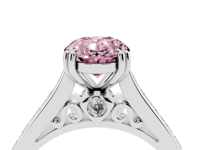 Oval Channel Engagement Ring Setting for a Fancy Pink Lab-Grown Diamond | Platinum