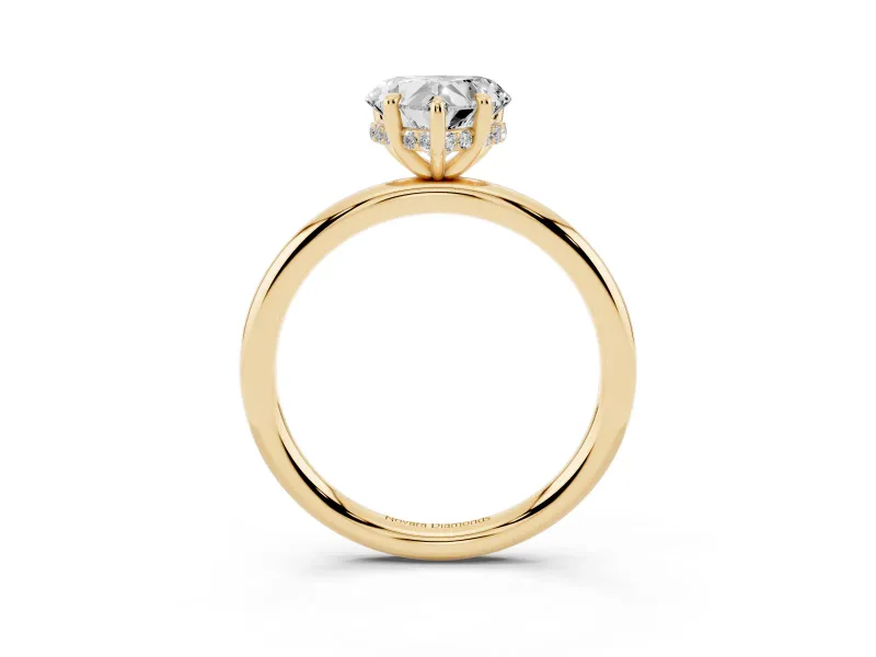 Heart Cut Diamond Solitaire Ring Set in Yellow gold with Thin Band and Prong Setting