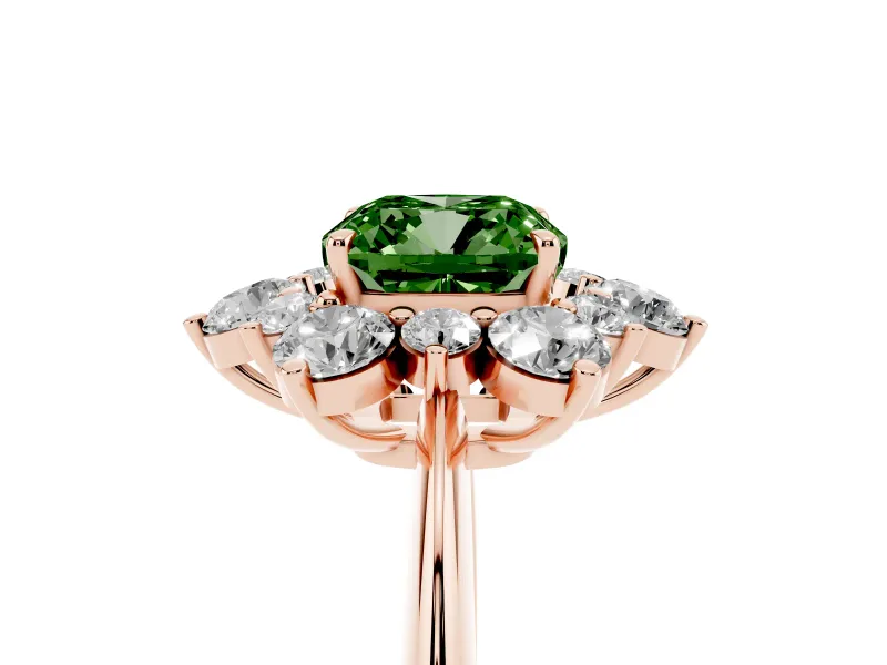 Cushion Cut Cluster Halo Engagement Ring Setting for a Fancy Green Lab-Grown Diamond | Rose Gold