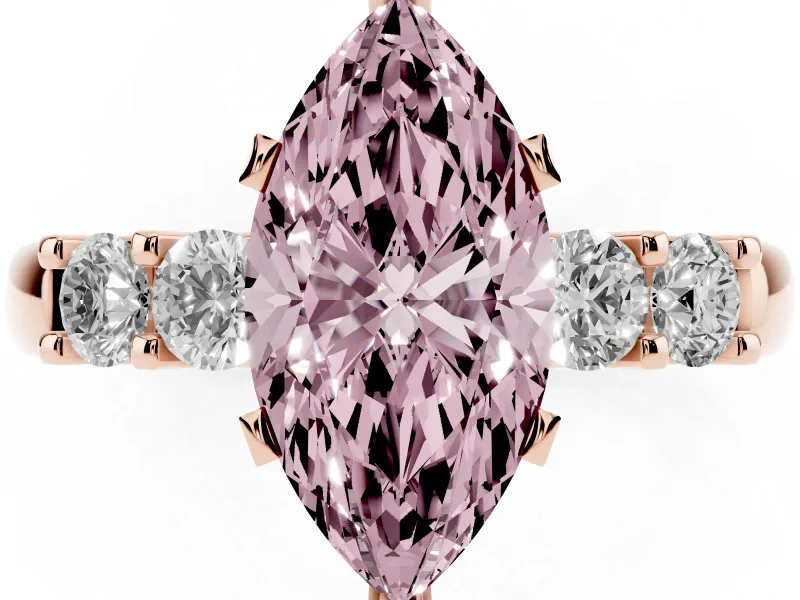 Fancy Pink Marquise Cut Diamond Five-Stone Prong Set Engagement Ring Set in Rose gold with Channel Band