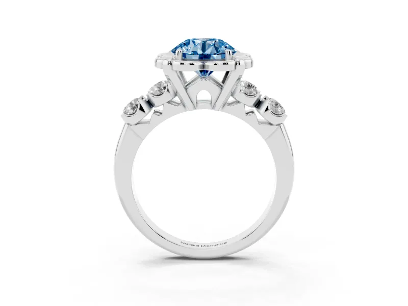 Round Floral Engagement Ring Setting for a Fancy Blue Lab-Grown Diamond | Petal Frame | Platinum