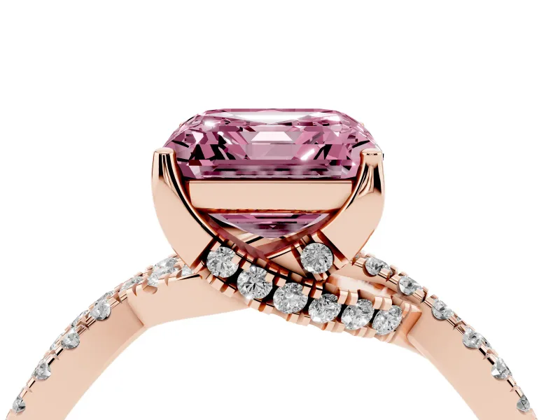 Asscher Cut Twisted Pave Engagement Ring Setting for a Fancy Pink Lab-Grown Diamond | Split Shank | Rose Gold