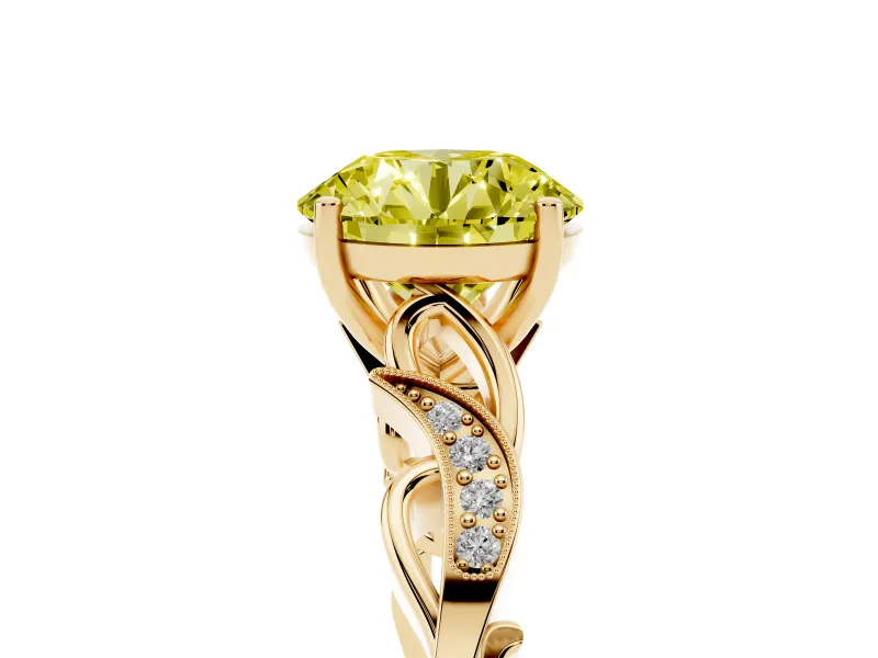 Round Vine Engagement Ring Setting for a Fancy Yellow Lab-Grown Diamond | Yellow Gold