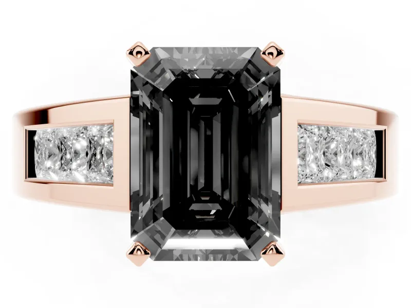 Emerald Cut Channel-Set Engagement Ring Setting for a Black Center | Wide Band | Rose Gold