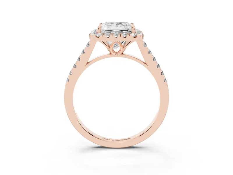 Princess Cut Raised Halo Engagement Ring Setting | Pave Band | Rose Gold