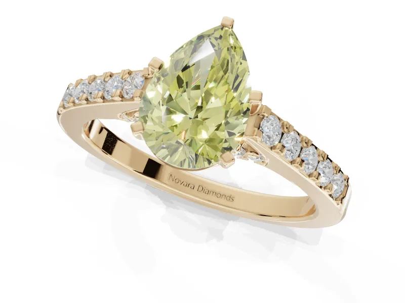 Pear-Shaped Pavé Engagement Ring Setting for a Fancy Yellow Lab-Grown Diamond | Crossover Gallery | Yellow Gold