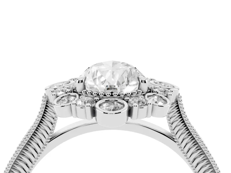 Pear Cut Diamond Halo Milgrain Pavé Ring Set in Platinum with Prong Setting