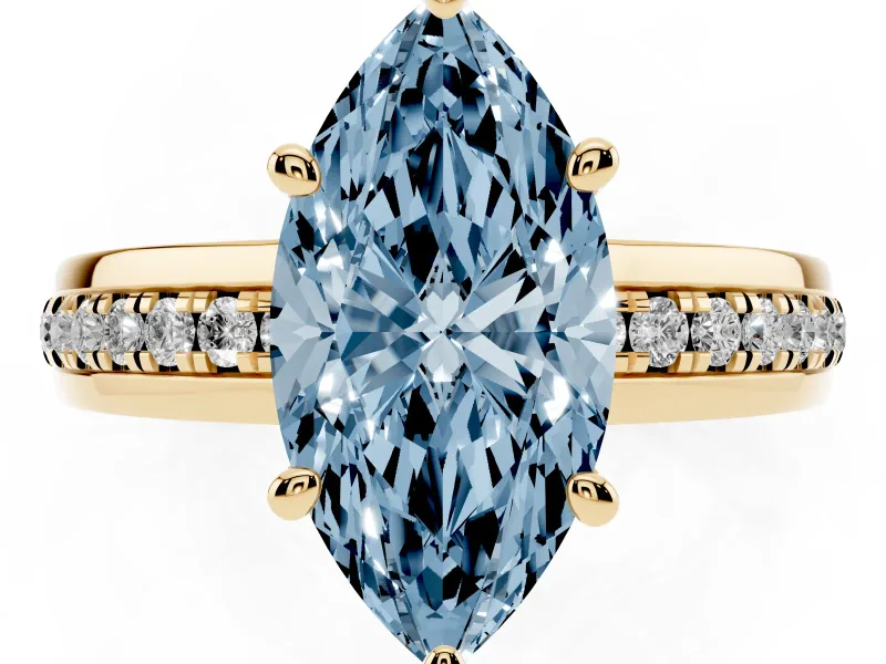 Marquise Channel Set Engagement Ring Setting for a Fancy Blue Lab-Grown Diamond | Rope Collar | Yellow Gold