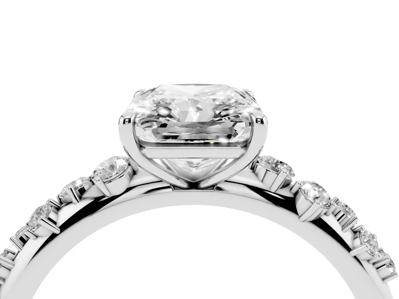 Radiant Cut Diamond Cluster Solitaire Ring Set in White gold with Prong Setting