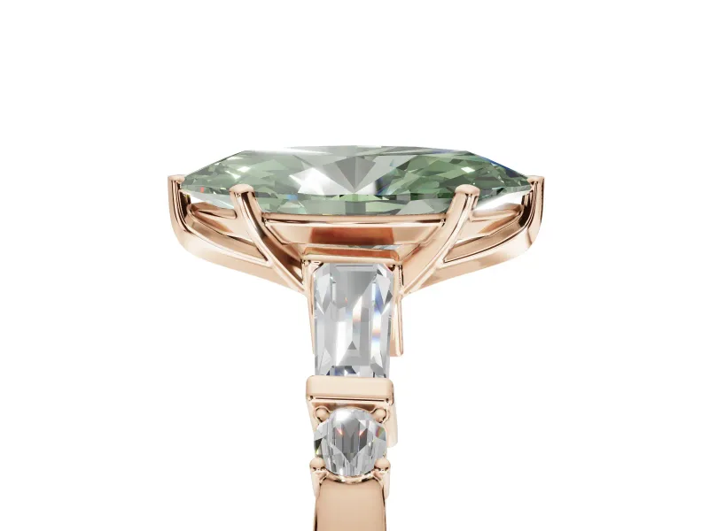 Marquise Tapered Baguette Engagement Ring Setting for a Fancy Green Lab-Grown Diamond | Rose Gold