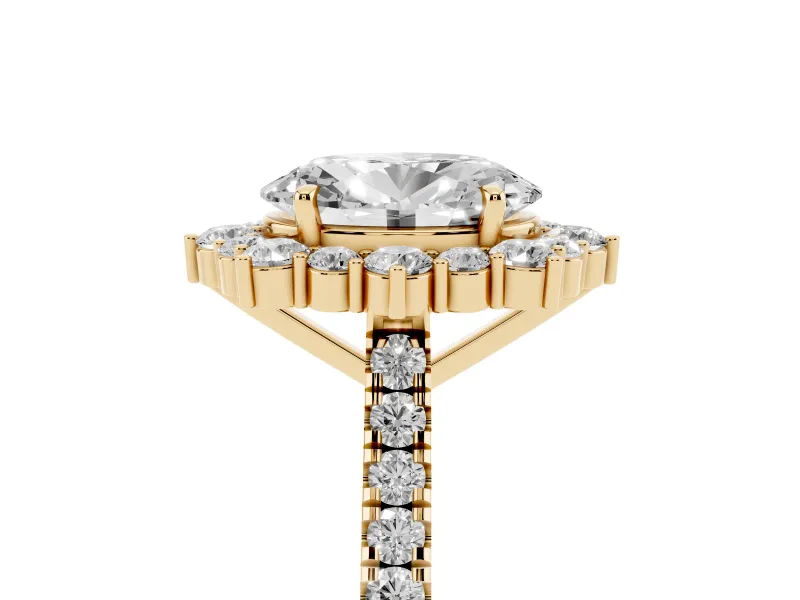 Oval Scalloped Halo Engagement Ring Setting | Single Row Pave | Yellow Gold