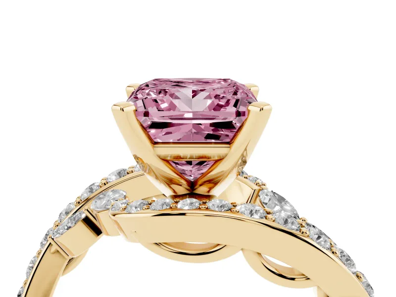 Princess Cut Bypass Engagement Ring Setting for a Fancy Pink Lab-Grown Diamond | Yellow Gold