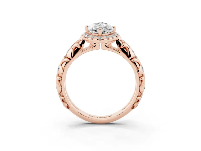Marquise Filigree Leaf Halo Engagement Ring Setting | Bezel Leaf Accents | Rose Gold