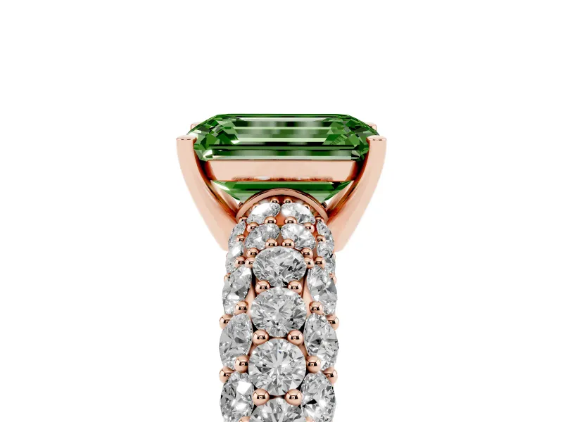 Emerald Cut Multi Row Pave Engagement Ring Setting for a Fancy Green Lab-Grown Diamond | Rose Gold
