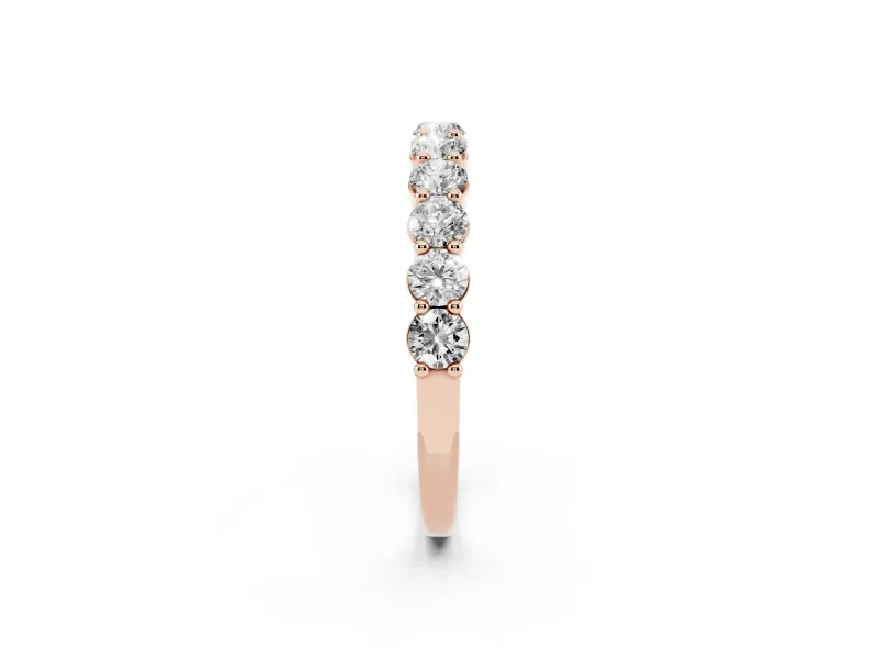 Round Diamond Half Eternity Band Set in Rose gold with Top-Row Prong Setting
