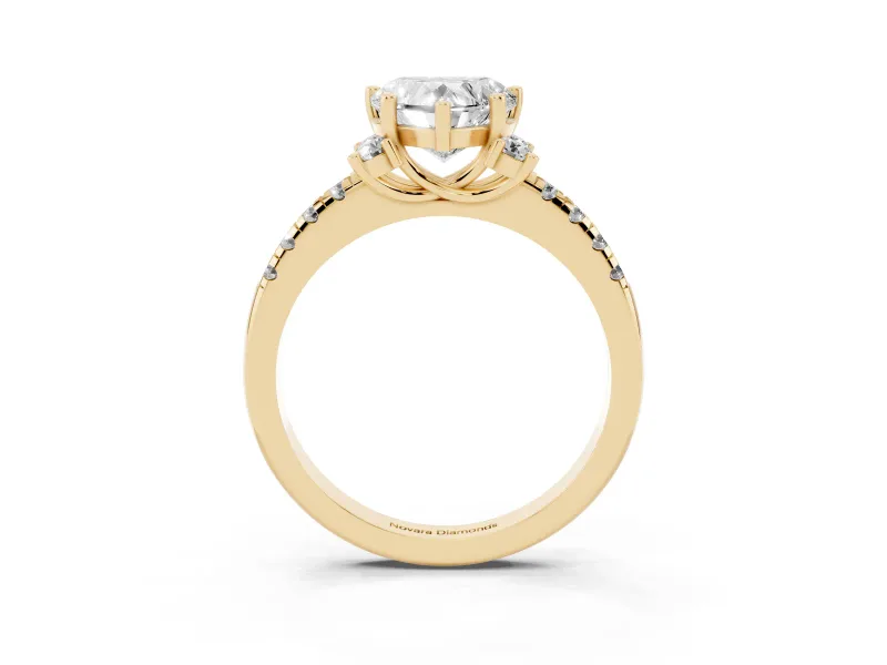 Heart-Shaped Side Stone Pave Engagement Ring Setting | Paired Round Accents | Yellow Gold