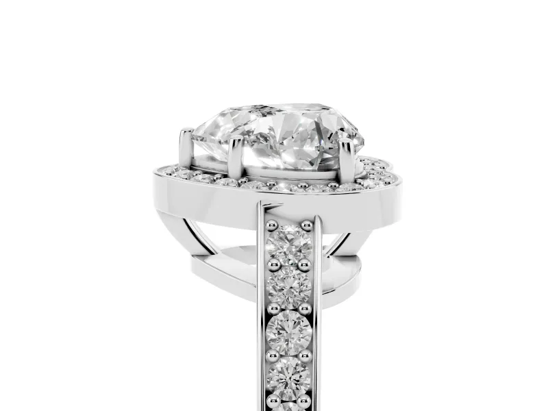 Heart Cut Diamond Halo Pavé Engagement Ring Set in White gold with Bezel Setting