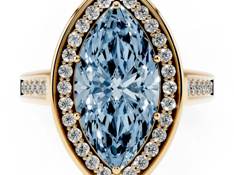 Marquise Rimmed Halo Engagement Ring Setting for a Fancy Blue Lab-Grown Diamond | Yellow Gold